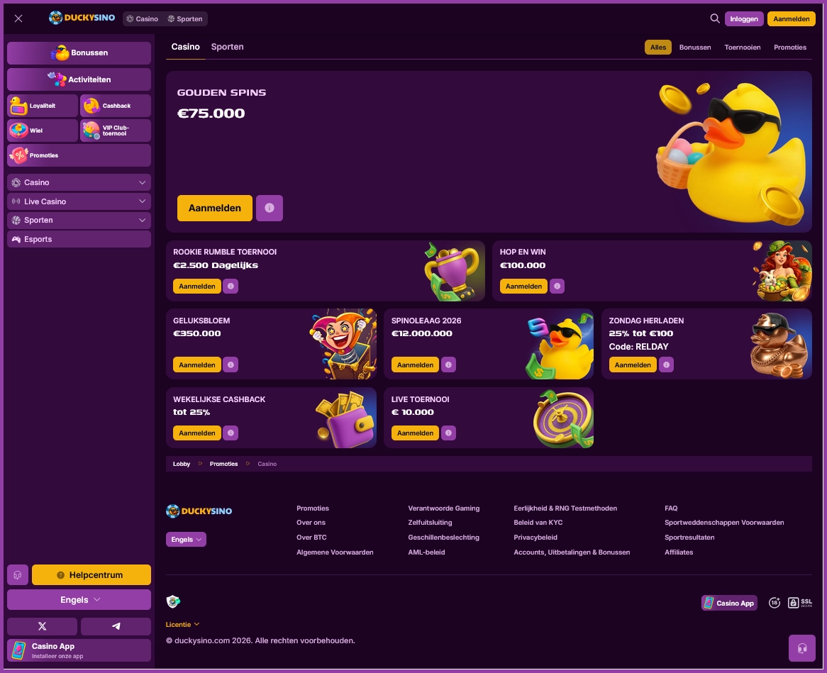 Casino acties en bonussen bij Duckysino Casino